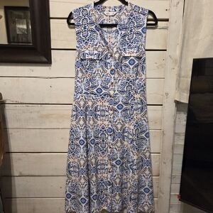 Croft & Barrow Blue and White Floral Midi Dress PXL